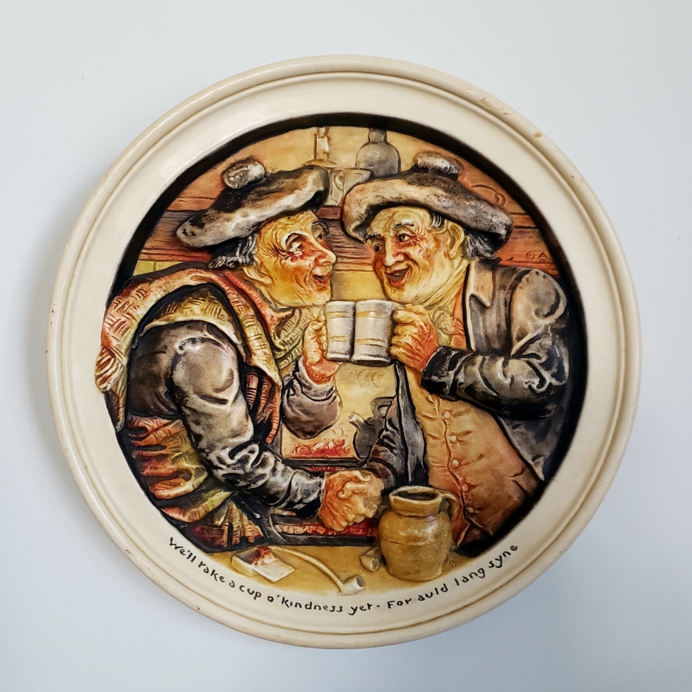 Vintage Ceramic Wall Art with 3D Cheerful Bar Scene, 1930s English Wall Plaque